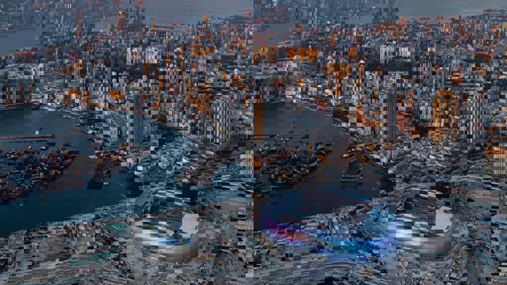 A city with a river running through it.